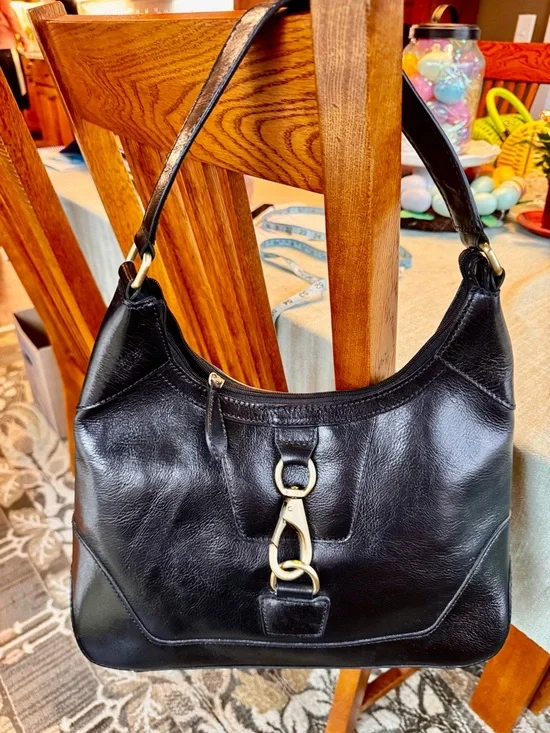 Wilsons Leather Black Hobo Shoulder Bag with Gold Hardware - Picture 1 of 9